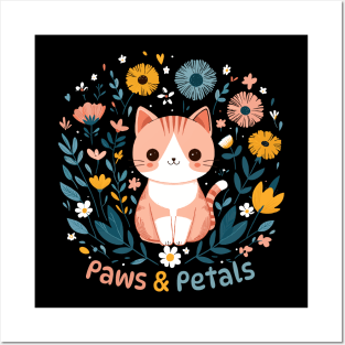 Paws and Petals | Cute smiley Kitty Cat in a Flower Garden | Cat lover design Posters and Art